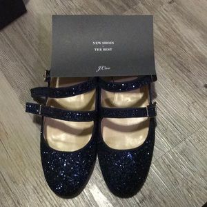 J. Crew blue glittery Mary Jane flats